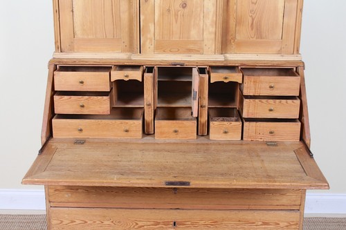 Antique Biedermeier Bureau Bookcase 19th Century Pine Secretaire Cabinet - Picture 8 of 18