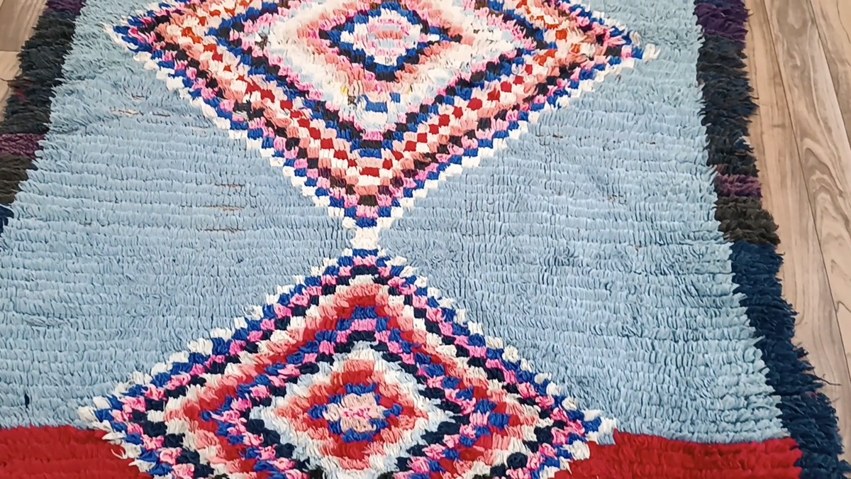 Grand Tapis Berbère Vintage – Tissé Main – Laine Et Lin – Maroc – 280 X 114 Cm – Années 60