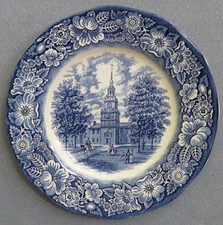 Set of TWO Staffordshire Liberty Blue Dinner Plates Historic Engraving England