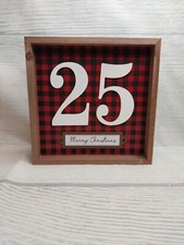 New "25 Merry Christmas" Winter Holiday Wood Sign Red Buffalo Plaid Cabin Lodge