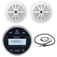 Marine Bluetooth Round AUX Mp3 Receiver, 4" White Marine 100W Speakers  Antenna