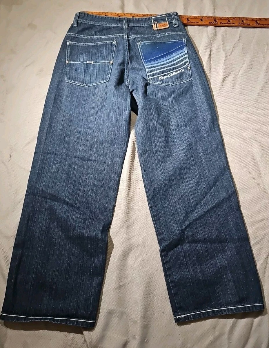 USA 古着 ENYCE BAGGY ワイド B系 Y2K デニムパンツ Enyce Jeans Mens 32 Blue Denim Baggy Embroidered Y2k Wide