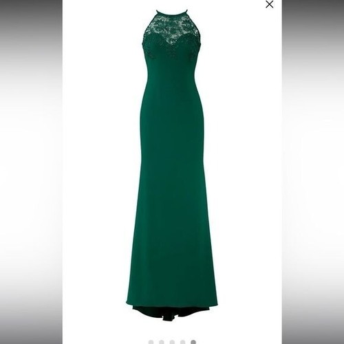 Badgley mischka / emerald green lace Tyler maxi dress halter neck gown long 12 - Picture 4 of 6