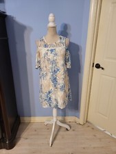 Lily Rose Size Small Dress Womens White And Blue Short Sleeve Cold Shoulder Lace