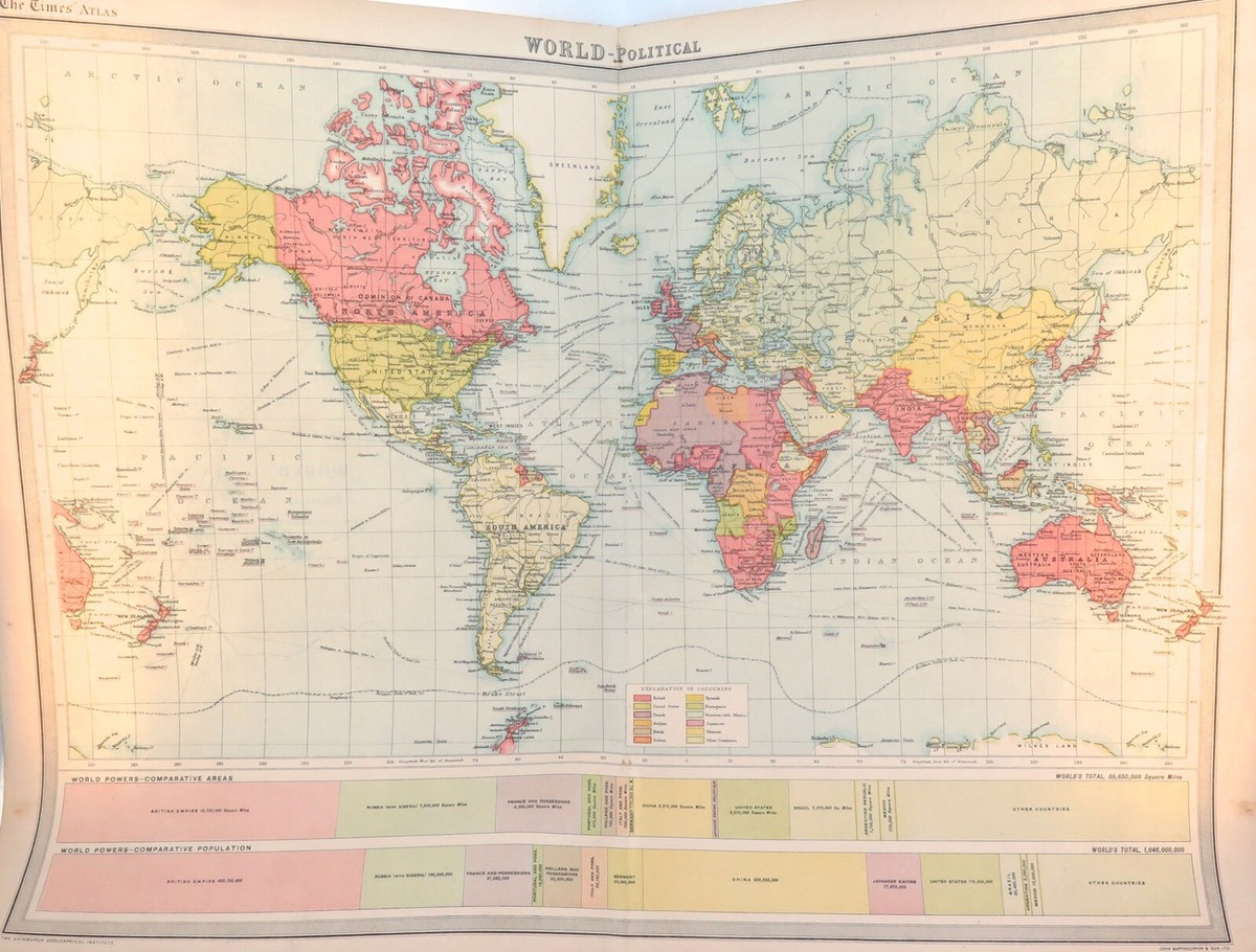 1922 SUPERB SCARCE LARGE MAP of “WORLD - POLITICAL