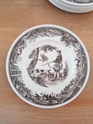Lot 8 Assiettes Plates Villeroy & Boch Anjou Décor Chasse D26.5cm - Afbeelding 3 van 6