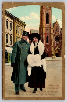 Postcard Romance After the Ceremony Soldier and Woman with Muff 50H
