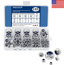 145PCS Metric Nylon Insert Lock Nuts Kit M3-M12 304 Stainless Steel Hex Nuts Set