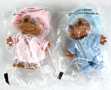 Russ Troll Lot 2 Bedtime Pajama Night Twins Pink Blue Trolls in Bags New