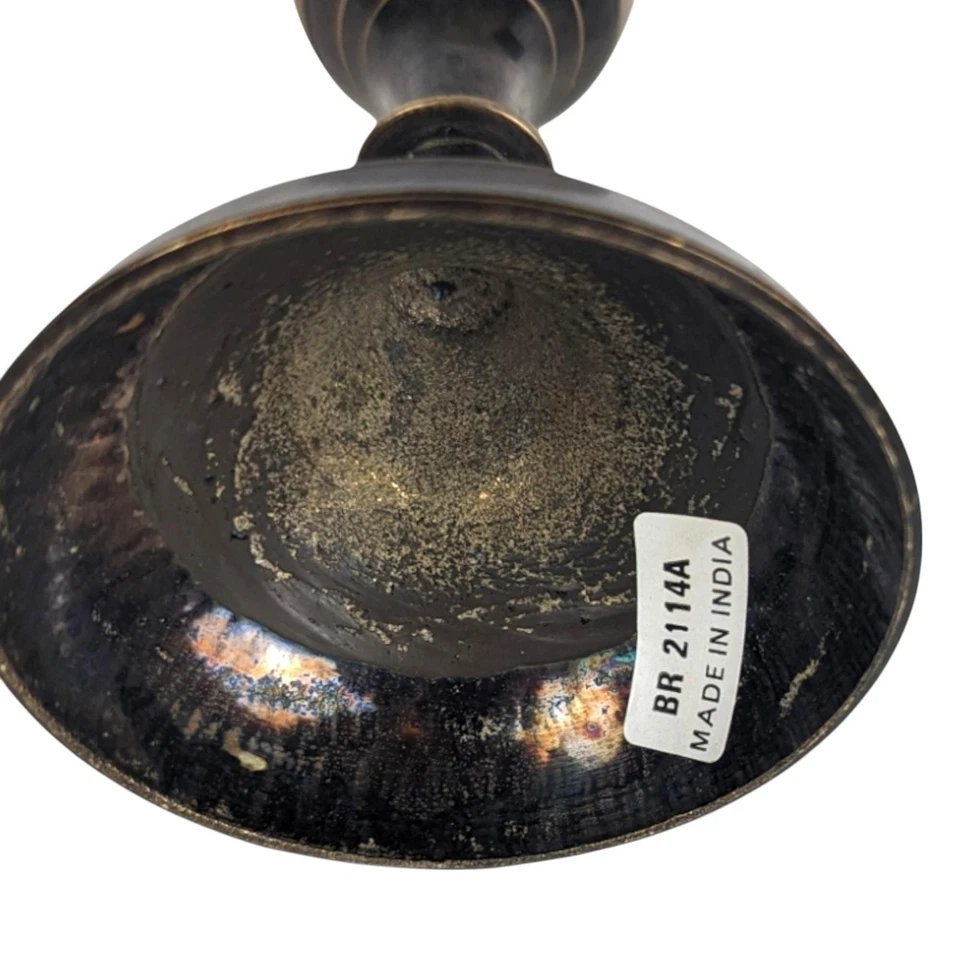 Vintage Floral Etched Brass Vases: Black and Gold Boho Decor, Pair - Image 2 of 4