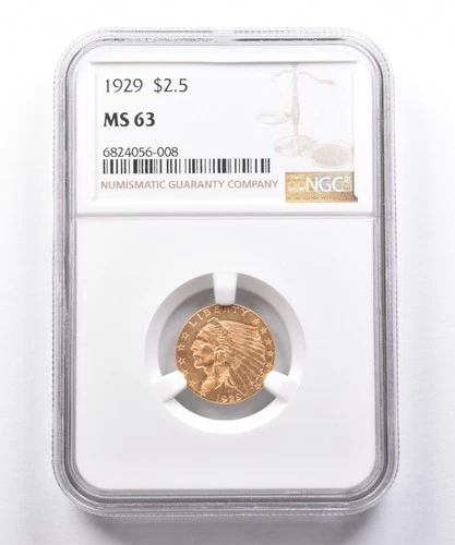 1929 $2.50 Indian Head Gold Quarter Eagle MS63 NGC *7346