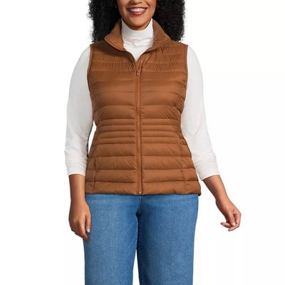 Land s End Brown Wanderweight Packable Ultralight Down Vest | Women s XXL