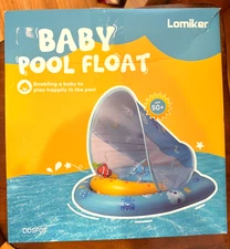 Baby Pool Float - Inflatable Infant Pool Float with Canopy UPF50+ Sun Protect