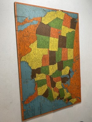 Vintage Wooden Map of the United States Jig Saw Puzzle Joseph Straus