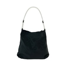 Prada Nylon Tessuto Logo Plate Hobo Bag Women Black One Size