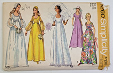 VTG 70s Simplicity Sew Pattern 9260 Wedding & Bridal Dress & Cap Size 12 CUT