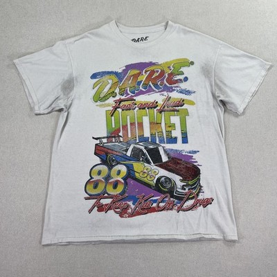 D.A.R.E. Shirt Mens Medium White Fast Loud Rocket 88 Race Car Graphic Tee