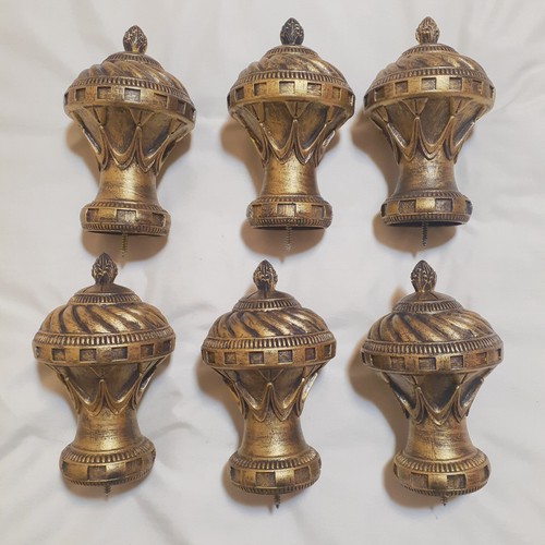 Lot of 6 Kirsch Triumph Finials Gold-Toned Resin Ornate Flared Fits 2" Pole