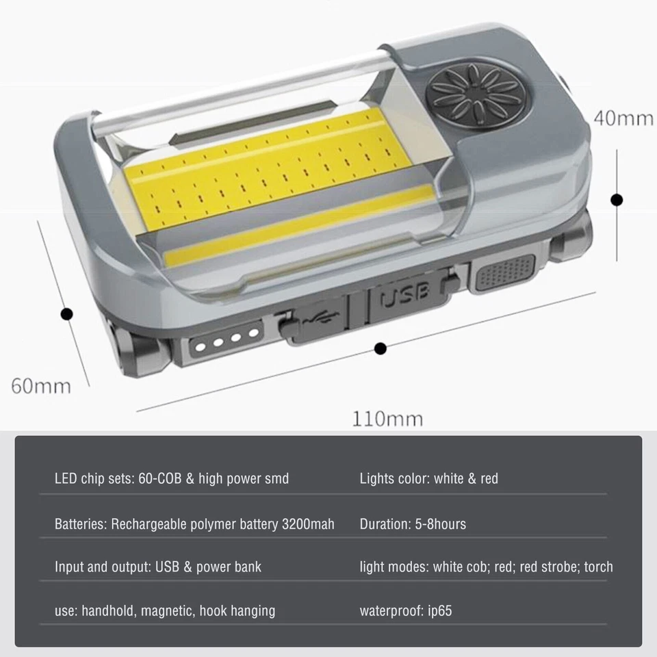 Rechargeable 2000 Lumen Work Light Magnetic LED Super Bright Worklight Dimmable# - Image 2 of 4