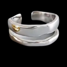 Sterling Silver Double Layer Thumb Ring, Adjustable Stackable Chunky Thick Ring