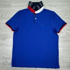 Tommy Hilfiger Men's Polo Shirt Custom Fit Blue Medium Logo Collar Short Sleeve