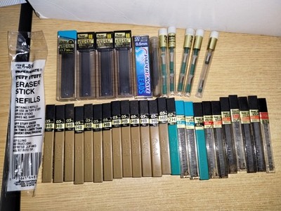 Big Large Lot of 36 Mechanical Pencil Lead & Eraser Refills Pentel Paper Mate