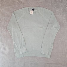 J.Crew Crewneck Sweater Men's Large Green 100 Cotton Textured Raglan L CD617