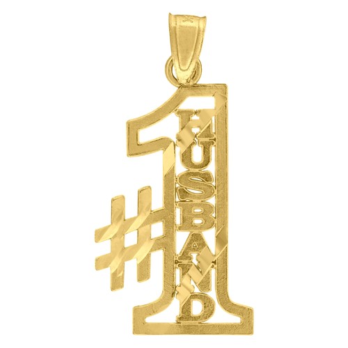 10kt Gelbgold Diamantschliff Herren Nr.1 Ehemann Buchstaben & Wörter Charm Anhänger - Bild 1 von 5