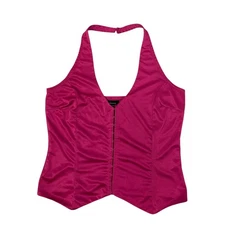 Moda International Top Womens Large Satin Halter Magenta Pink Hook Eye Close Y2K