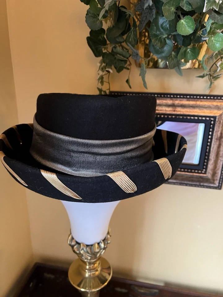Sombrero Derby Iglesia Lana Negro Hecho para Boda EE. UU. Borde Dorado Bollman Foto 4 de 4