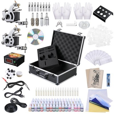 Professional Complete Tattoo Kit 54 Ink 2 Machine Guns Set LCD