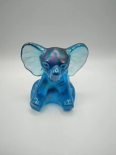 Fenton Art Glass Celeste Blue Satin Elephant Figurine Iridescent
