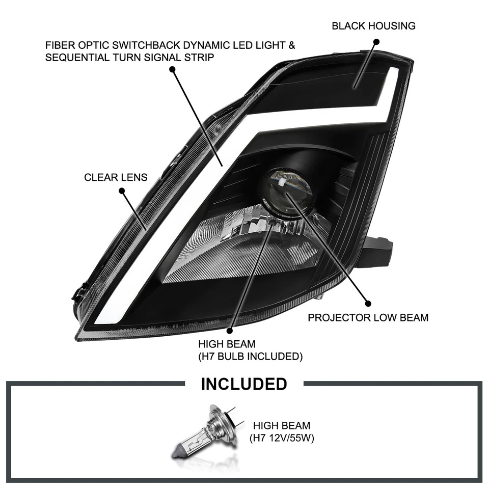 Black Fits 2003-2005 350Z Z33 Switchback LED Signal Projector Headlights Lamps - Изображение 3 из 4