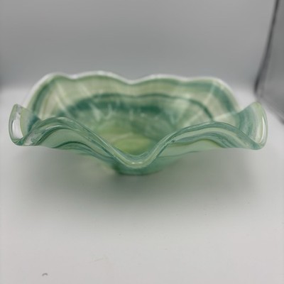 Vietri Onda Mouthblown Glass Centerpiece Bowl Made In Italy 14 X 10'' X  6''