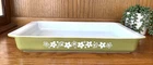 Vintage Pyrex Spring Blossom Green Lasagna Pan Baking Dish #933 “Crazy Daisy”