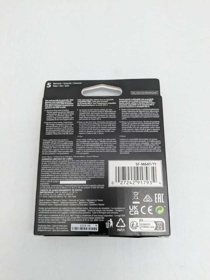 Sony Tough M Series 64GB SDXC UHS-II v60 U3 Max 277 MB/s W150 MB/S | SF-M64T/T1 - Bild 3 von 4