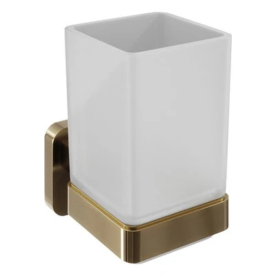 Nuie Trisen Brushed Brass Tumbler Holder & Glass Tumbler Wall Mounted Bathroom - Image 1 of 4