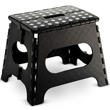 11" Folding Step Stool Black Portable Non Slip Collapsible Plastic Lightweight