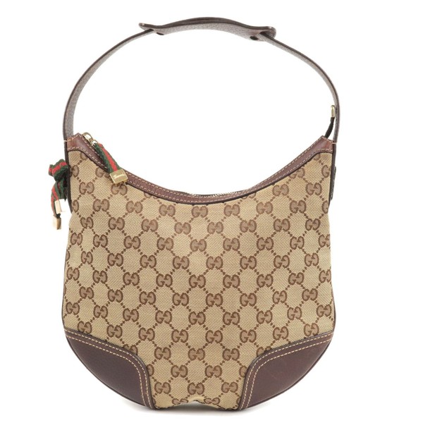 GUCCI Sherry Shoulder Bag Beige Brown GG Canvas Leather 162895 Auth Used