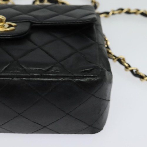 CHANEL Matelasse Chain Shoulder Bag Lamb Skin Black Gold CC Auth 127208 - Picture 14 of 23