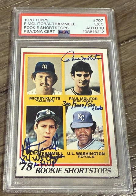 Paul Molitor Allen Trammell 1978 Topps RC Rookie Signed PSA 5 10 Auto HOF INSCRI