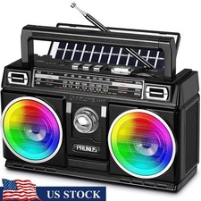 Portable AM FM Radio Bluetooth Speaker Stereo USB Solar Charging TWS Lights