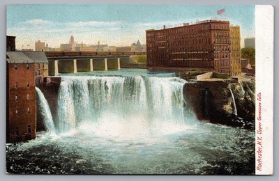 Rochester NY Upper Genesee Falls Vintage Train Postcard TS-248