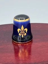Limoges Castel Fleur De Lis Thimble Ceramic 1.25in Blue Souvenir France Vintage