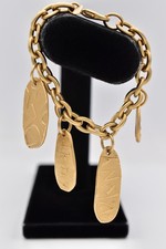 DKNY Brushed Gold Charm Bracelet Logo Tags Designer Chain Chunky Signed BinBR