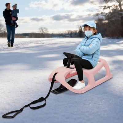 Pink Snow Sled Single Rider Winter Sleigh Outdoor Snow Sled for Toddlers & Kids