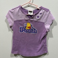 Vintage Disney Winnie The Pooh T Shirt Girls XSmall Purple Flowers Flowers