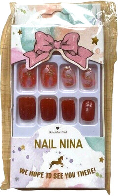 Press On Nails - Peach w/ Gold Glitter & Matte - 24 Pieces - Nail Nina