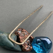 Textured Brass Hair Fork, Stick, Pin, Art Metal 