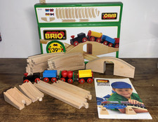 Vintage BRIO 33125 Wooden Train Set Complete w/Box Bridge Instructions